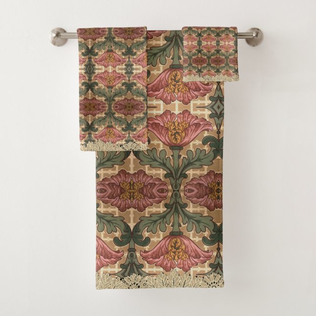 Poppy Art Nouveau Boho Floral Towel (Insitu)