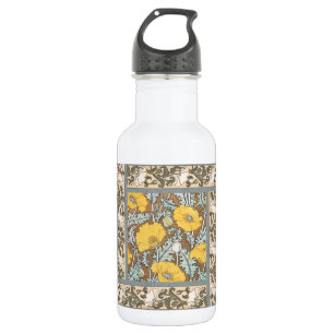 Poppy Art Nouveau Illustration Yellow Flower 532 Ml Water Bottle