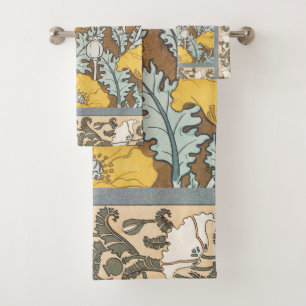 Poppy Art Nouveau Illustration Yellow Flower Bath Towel Set