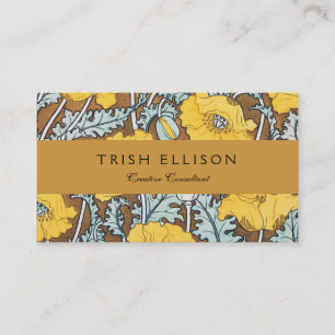 Poppy Art Nouveau Illustration Yellow Flower Business Card