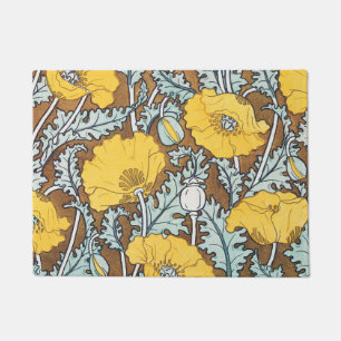 Poppy Art Nouveau Illustration Yellow Flower Doormat