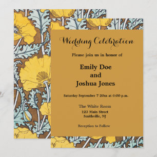 Poppy Art Nouveau Illustration Yellow Flower Invitation