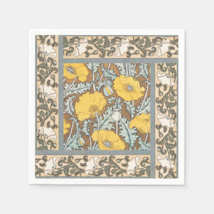Poppy Art Nouveau Illustration Yellow Flower Napkin