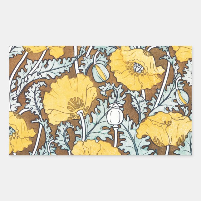 Poppy Art Nouveau Illustration Yellow Flower Rectangular Sticker (Front)