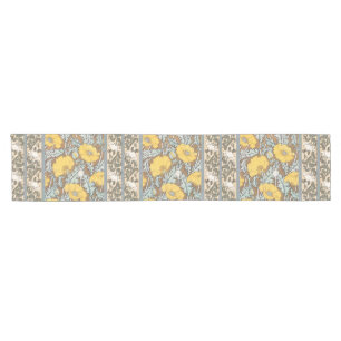Poppy Art Nouveau Illustration Yellow Flower Short Table Runner