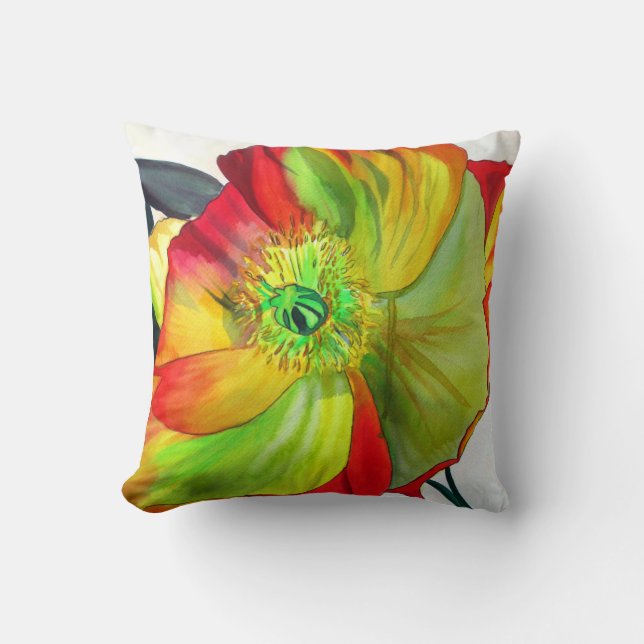 Poppy Art watercolour flower art Cushion (Front)