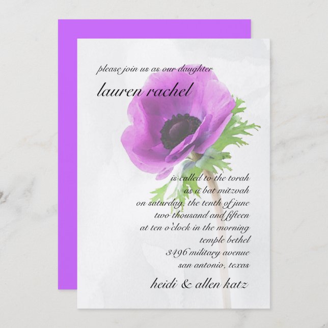 Poppy Bat Mitzvah Invitation (Front/Back)