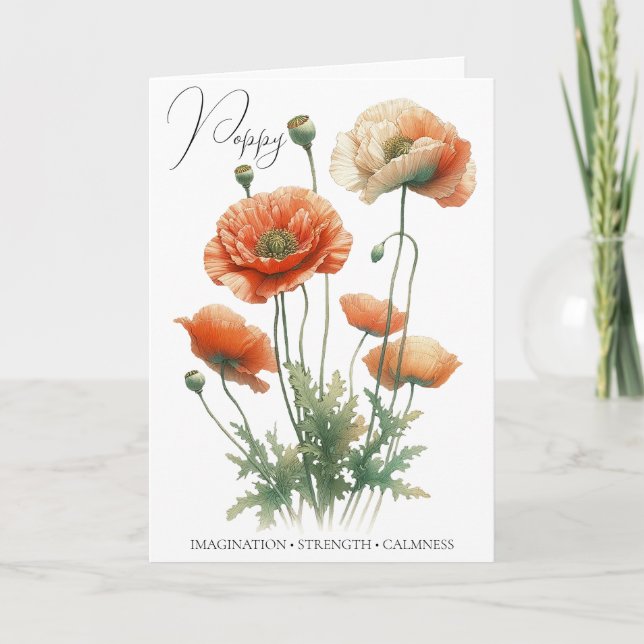 Poppy Birth Flower August Birthday Card (Front)