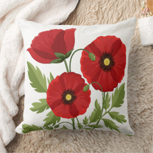 Poppy blooming joyful Summer Flowers Cushion