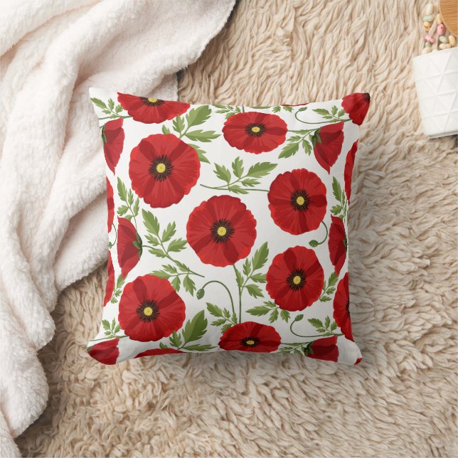 Poppy blooming joyful Summer Flowers Cushion (Blanket)