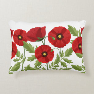 Poppy blooming joyful Summer Flowers Decorative Cushion