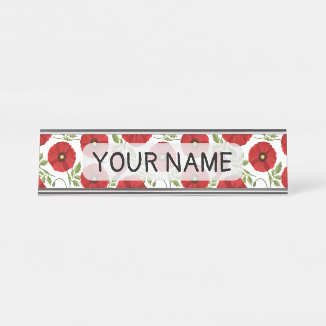 Poppy blooming joyful Summer Flowers Desk Name Plate (Front)