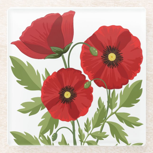 Poppy blooming joyful Summer Flowers Glass Coaster (Front)