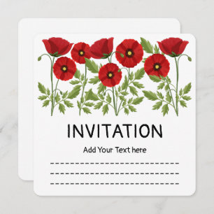 Poppy blooming joyful Summer Flowers Invitation