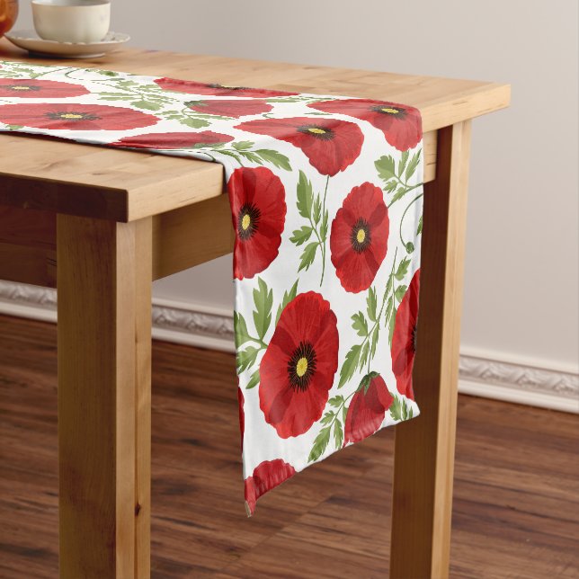 Poppy blooming joyful Summer Flowers Short Table Runner (In Situ)