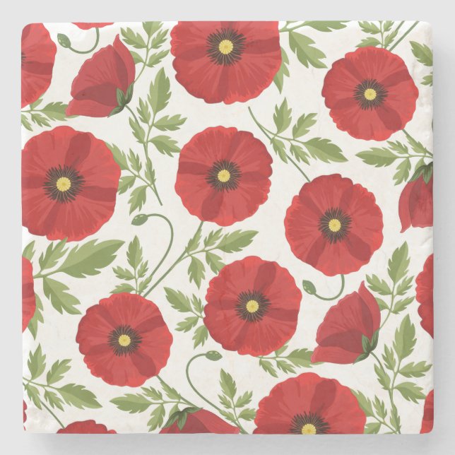 Poppy blooming joyful Summer Flowers Stone Coaster (Front)