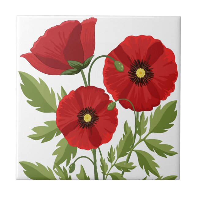 Poppy blooming joyful Summer Flowers Tile (Front)