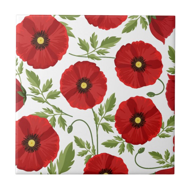 Poppy blooming joyful Summer Flowers Tile (Front)