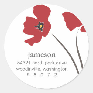 Poppy Blossom Round Address Label