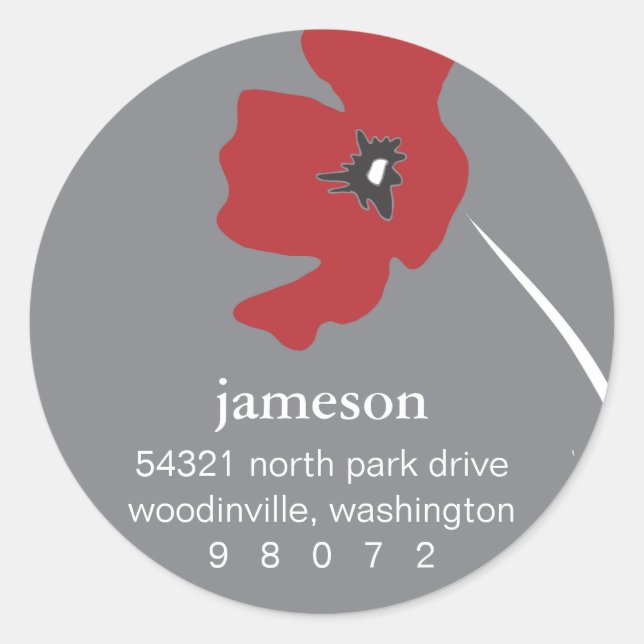 Poppy Blossom Round Address Label (Front)