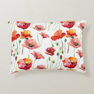 Poppy Blossom: Simple Seamless Background. Decorative Cushion