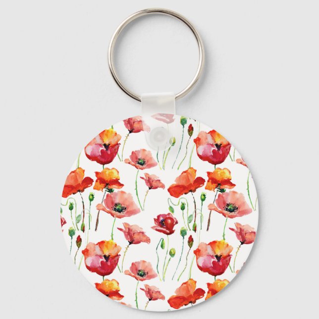 Poppy Blossom: Simple Seamless Background. Key Ring (Front)