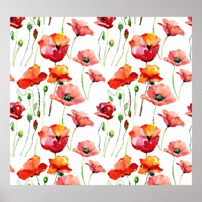 Poppy Blossom: Simple Seamless Background. Poster (Front)