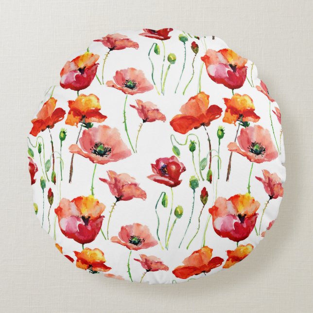 Poppy Blossom: Simple Seamless Background. Round Cushion (Front)