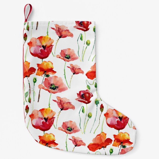 Poppy Blossom: Simple Seamless Background. Small Christmas Stocking (Front)