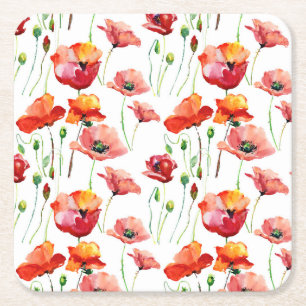 Poppy Blossom: Simple Seamless Background. Square Paper Coaster