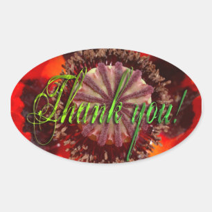 Poppy Blossom - Thank You Oval Sticker
