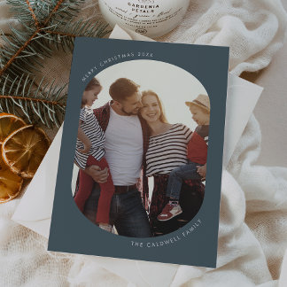POPPY Blue Modern Fun Family DIY Photo Christmas Holiday Card