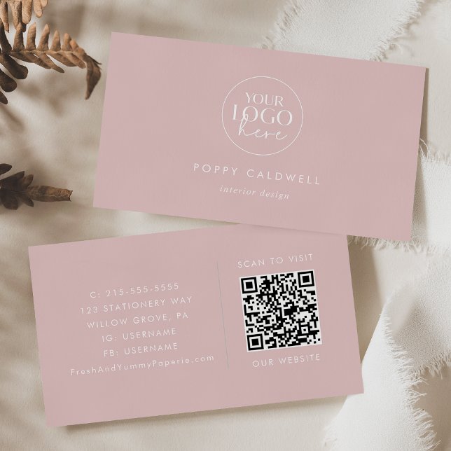 POPPY Blush Pink Artist Hair Stylist Logo QR Code Business Card (POPPY Blush Pink Artist Hair Stylist Logo QR Code Business Card)