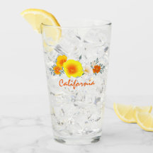 Poppy Bouquet with California Text Glass Cup