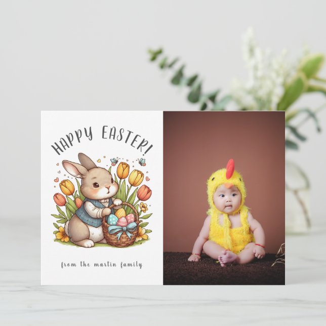 Poppy, Bunny & Easter Photo Holiday Card (Standing Front)