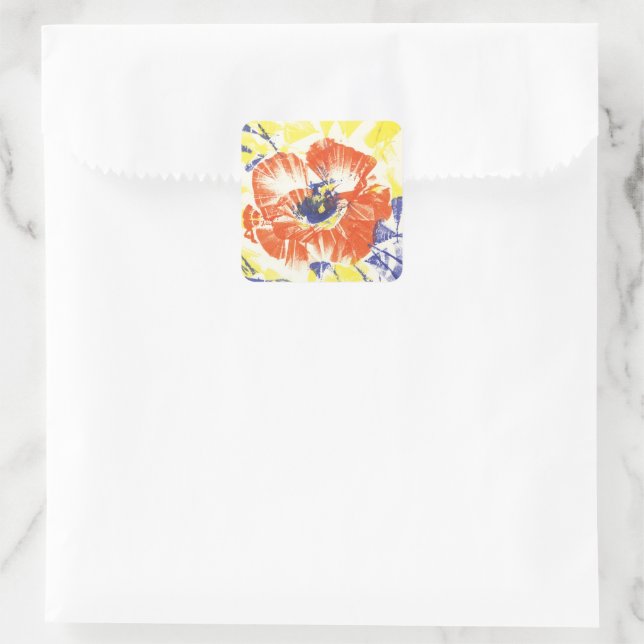 Poppy Burst Bloom original art Square Sticker (Bag)