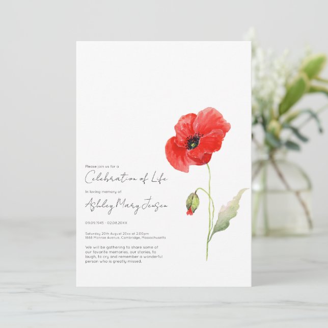 Poppy Celebration of Life Funeral Invitation (Standing Front)