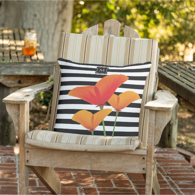 Poppy Chic Black Stripes Monogram Cushion (Chair)