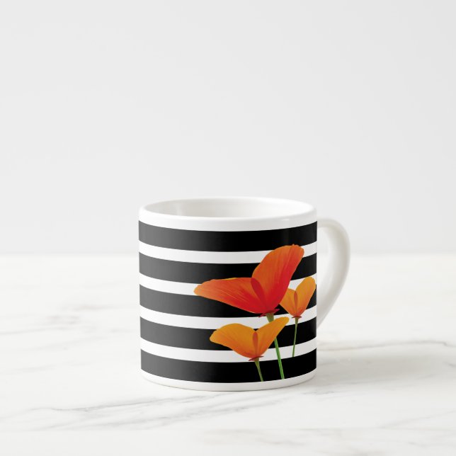 Poppy Chic Black Stripes Monogram Espresso Cup (Front Right)