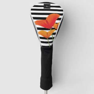 Poppy Chic Black Stripes Monogram Golf Head Cover