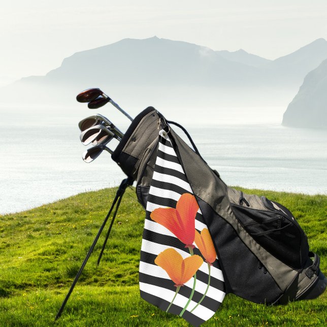 Poppy Chic Black Stripes Monogram Golf Towel (Creator Uploaded)