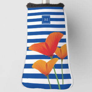 Poppy Chic Blue Stripes Monogram Golf Head Cover
