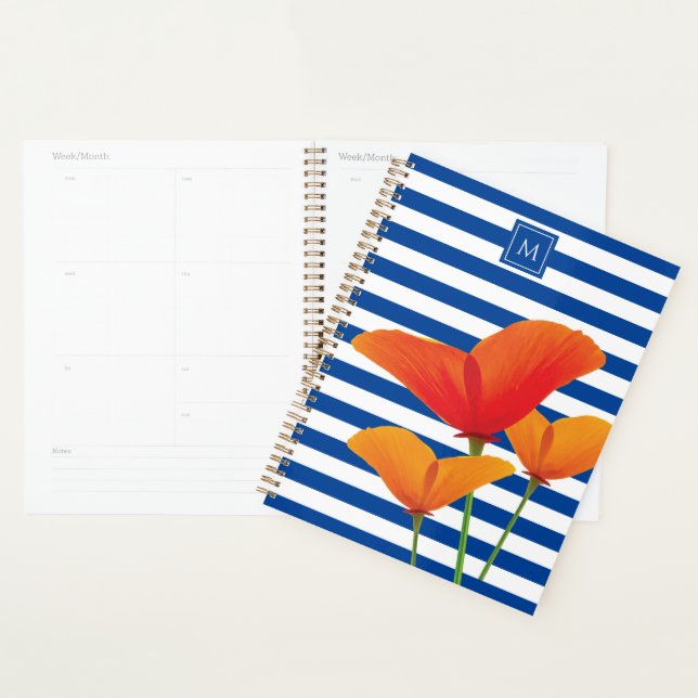 Poppy Chic Blue Stripes Monogram Planner (Display)
