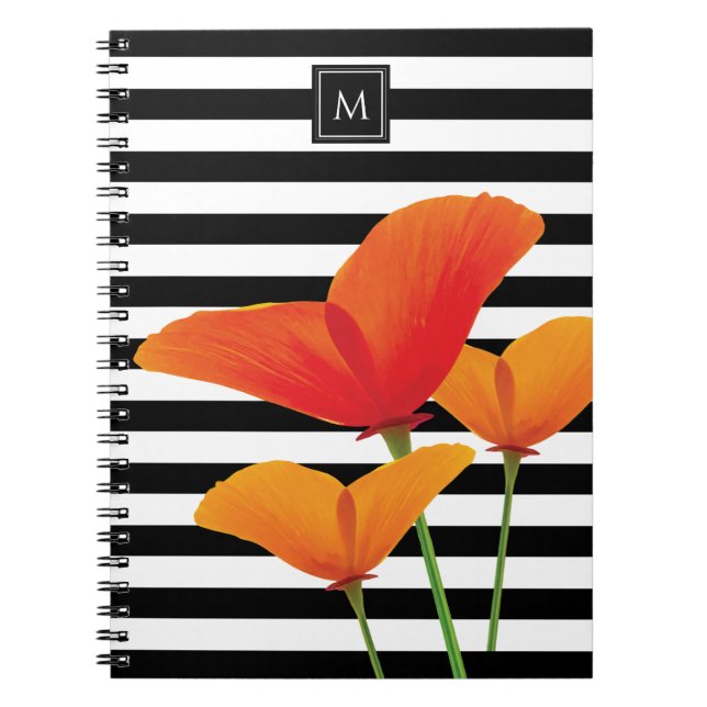 Poppy Chic Stripes Monogram Notebook (Front)