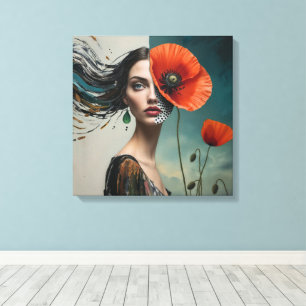 Poppy collage portrait  canvas print
