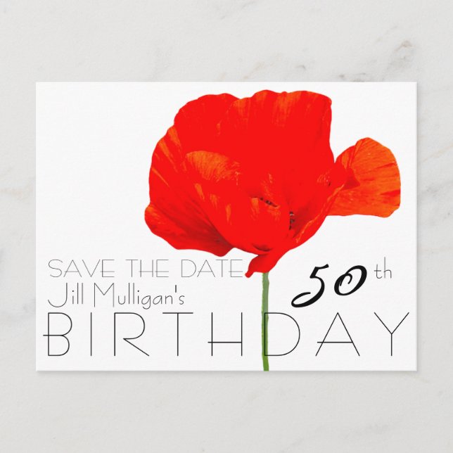 POPPY Collection 50th Birthday Save the Date Announcement Postcard (Front)