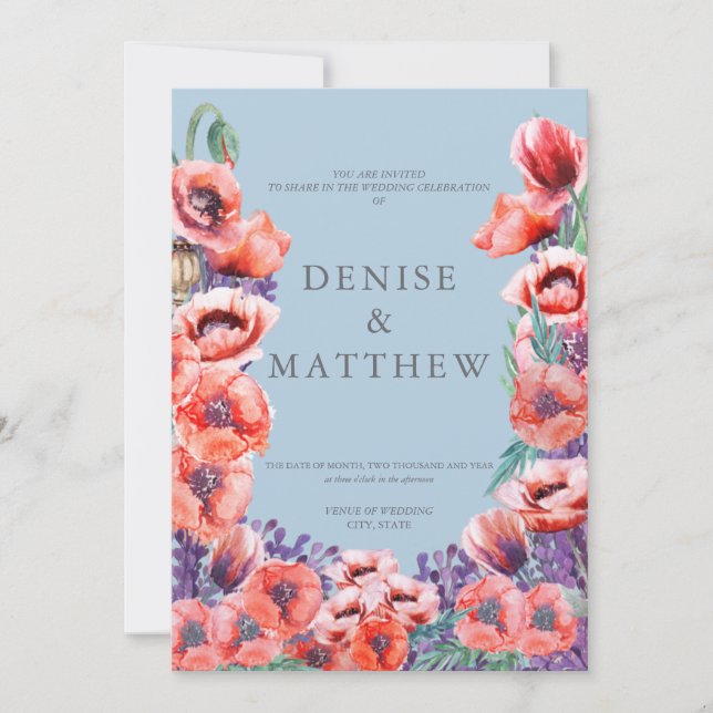 Poppy Collection with Omphalodes Blue Background   Invitation (Front)