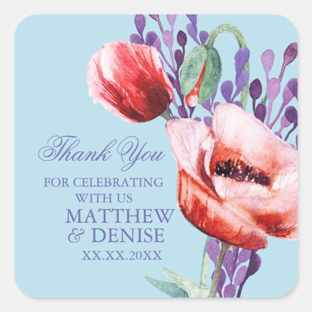 Poppy Collection with Spun Sugar Blue Background  Square Sticker (Front)