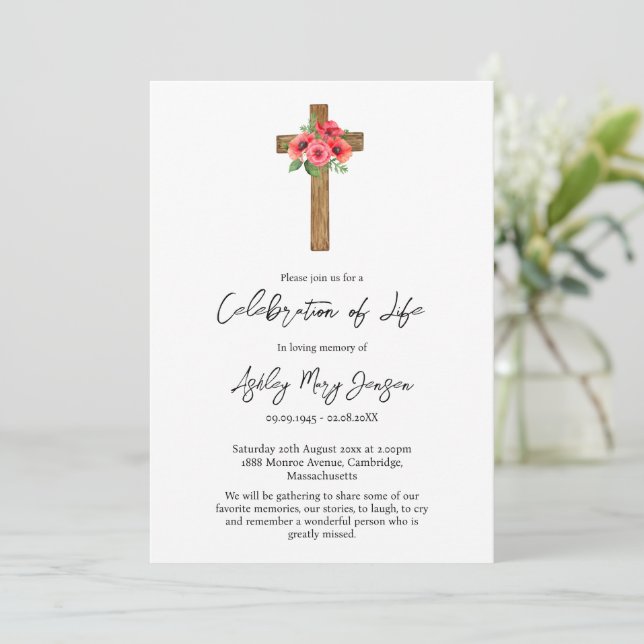 Poppy Cross Celebration of Life Funeral Invitation (Standing Front)