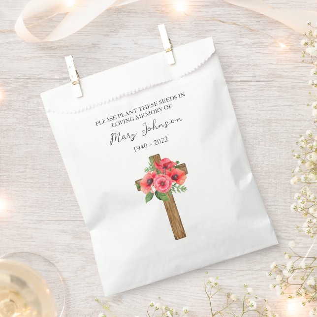 Poppy Cross Seed Packet Funeral Favor Bag (Clipped)
